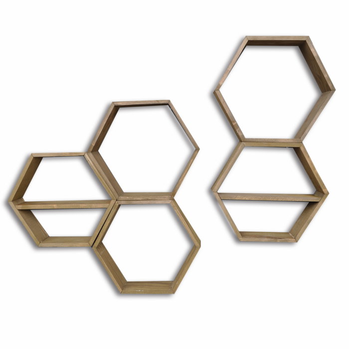 Hanah Home Hex003 Estantería de pared de madera de abeto, Nogal, 5 piezas Hanah Home Hex003 Estantería de pared de madera de abeto, Nogal, 5 piezas
